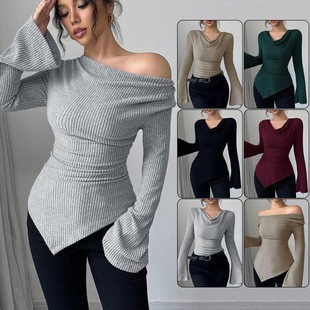 Off Shoulder Blouse - Damesblouse met lange mouwen Effen kleur