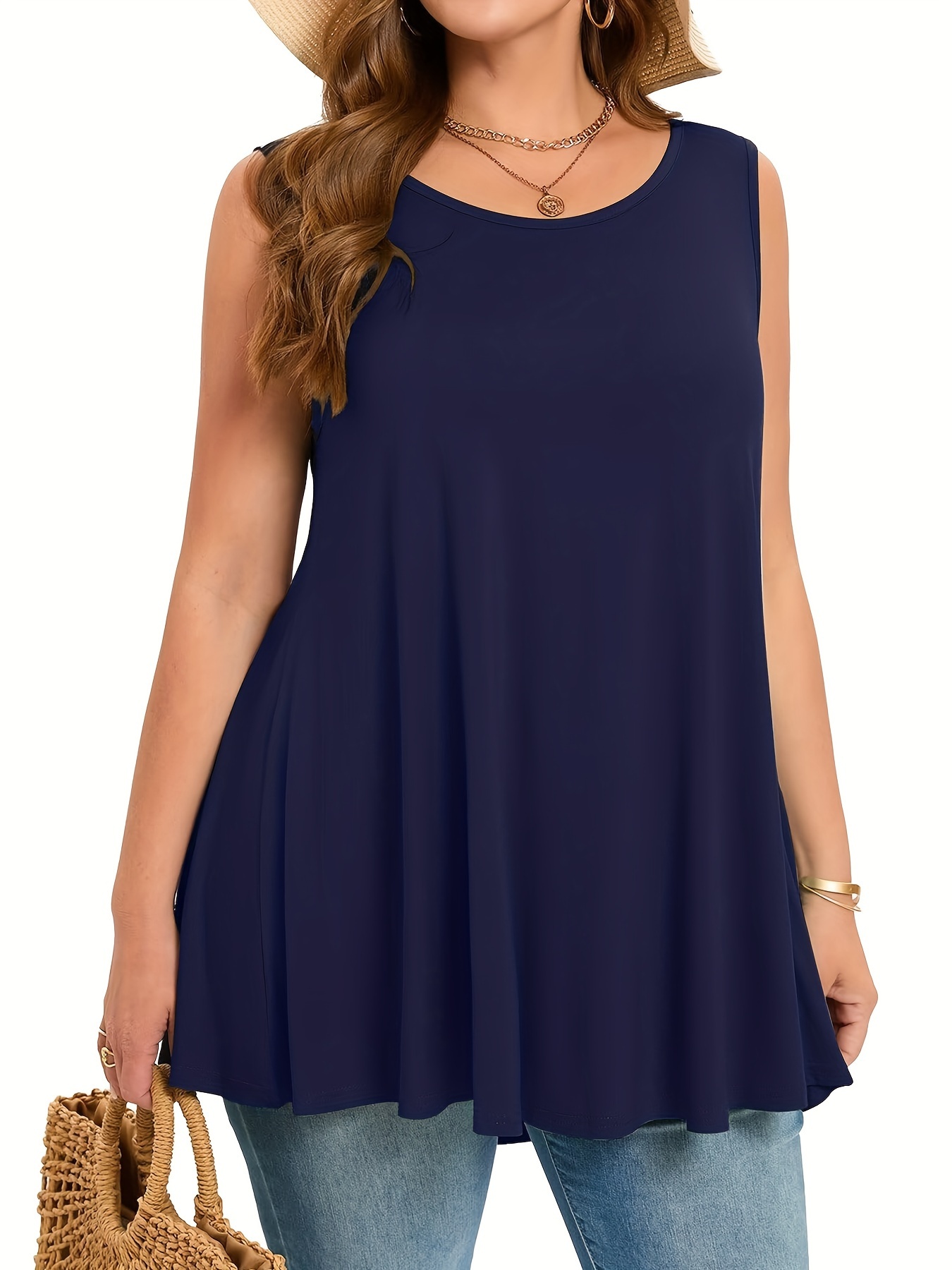 Summer Clothing Plus - Grote maten eenvoudige effen tanktop Casual