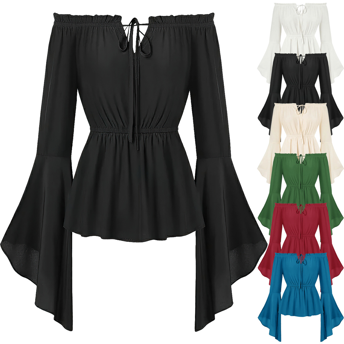 Off Shoulder Blouse - Off-shoulder middeleeuwse kostuumblouse voor dames, renaissancestijl,