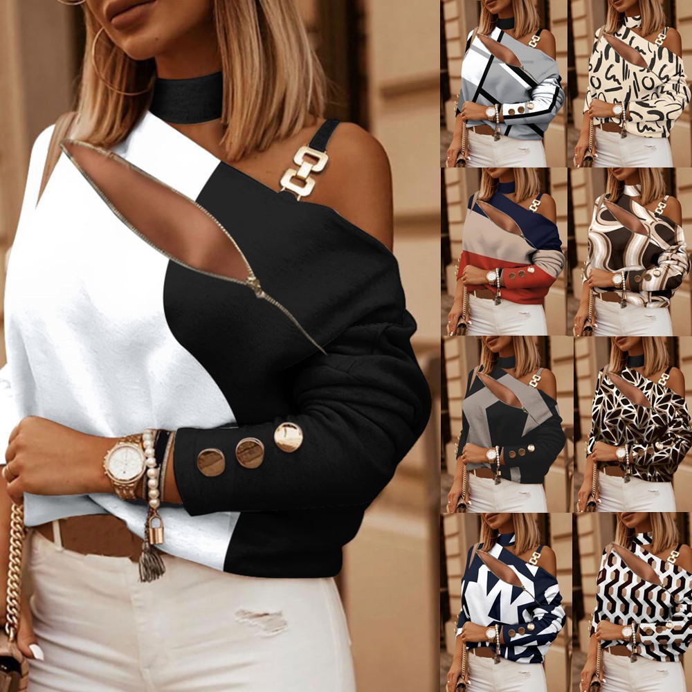 Off Shoulder Blouse - Off-shoulder blouse voor dames met knoopdetail,