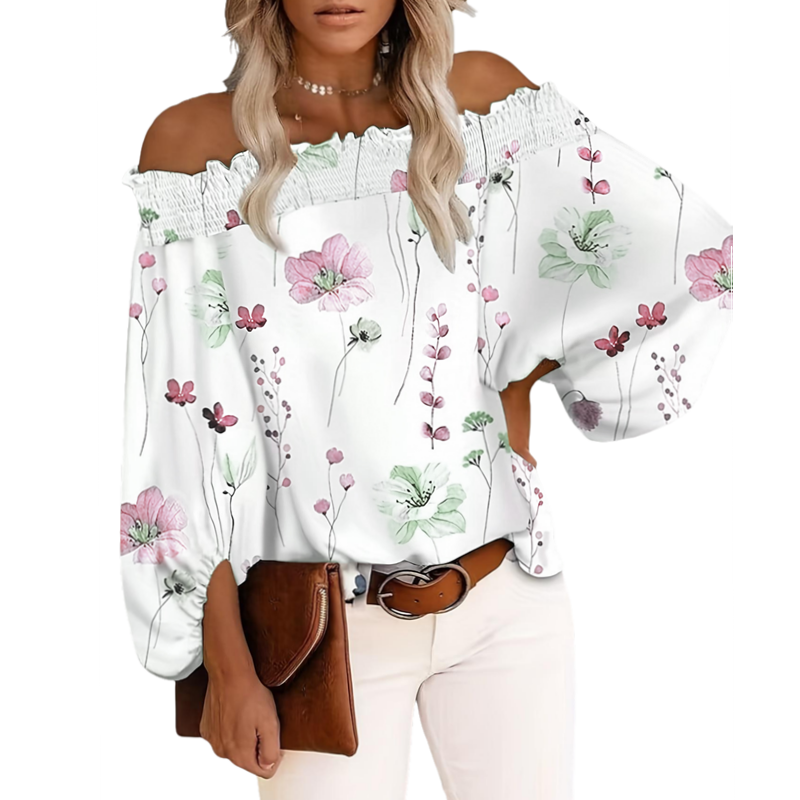 Off Shoulder Blouse - Plus Size Nieuwe dames casual bloemenprint