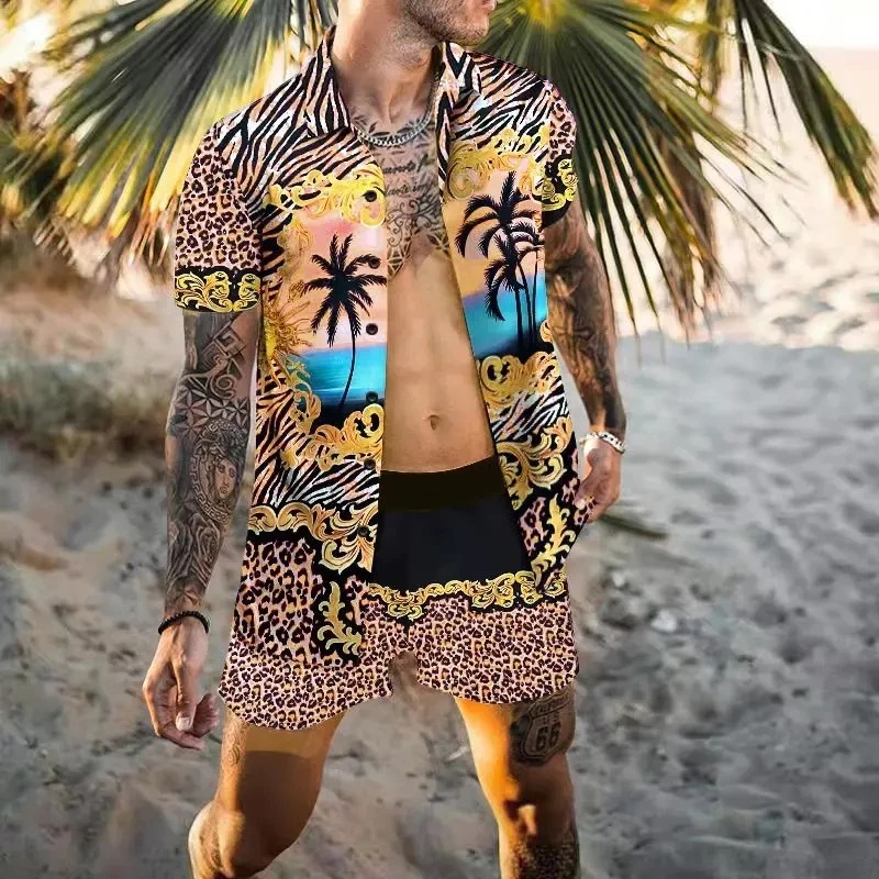 Summer Clothing Beach - Zomerse Exquise Heren Overhemdset Kokosnootprint Korte