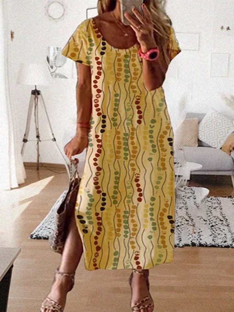 Plus size gele midi-jurk met p - Summer Clothing For Older Women recensie en prijs